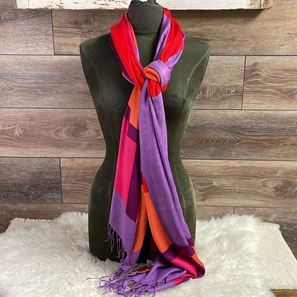 Apt 9 Rayon ColorBlock Scarve Scarf Red Purple One Size NWT 22”W x 80”L approx